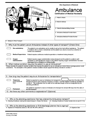 Certificate of Medical Necessity Ambulance  Form