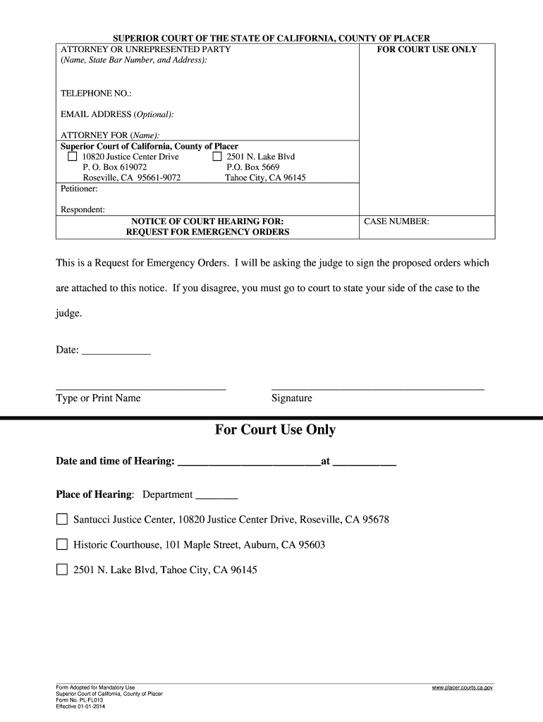  ATTORNEY or UNREPRESENTED PARTY Placer Courts Ca 2014