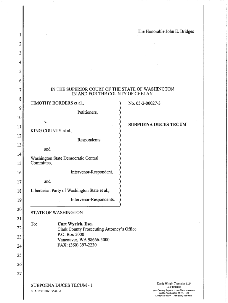 Subpoena Duces Tecum Subpoena Duces Tecum  Washington    Sos Wa  Form