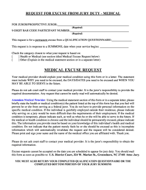 Sample Medical Excuse Letter for Jury Duty  Form