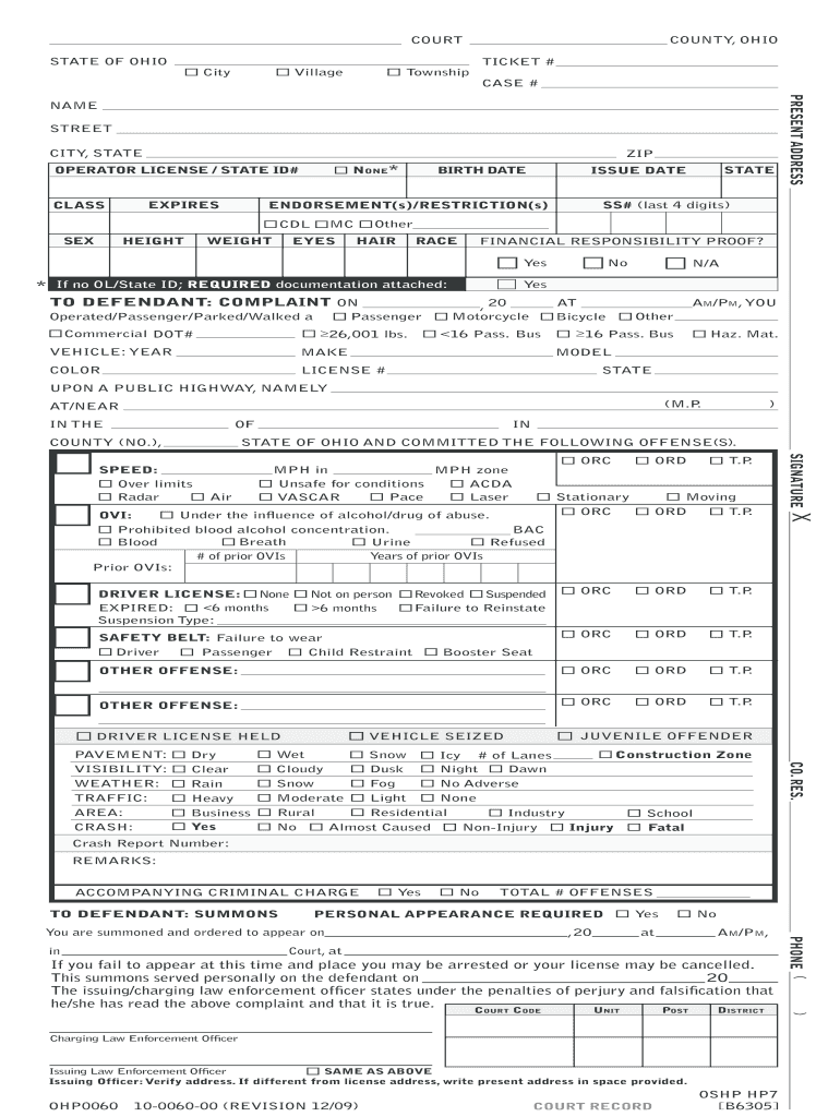 Ohio Uniform Ticket