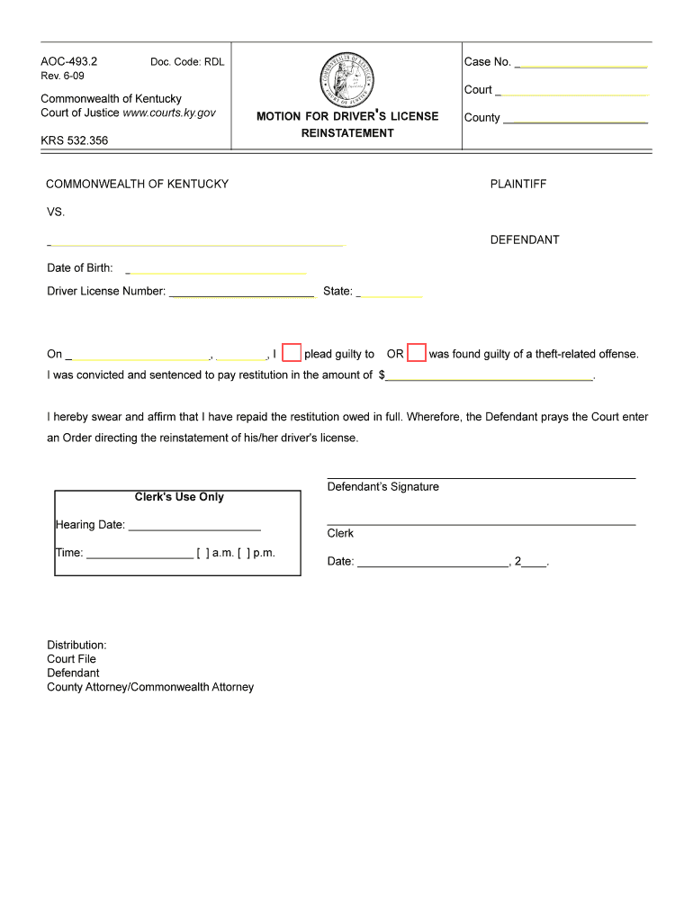 Driver's License Reinstatement  Form