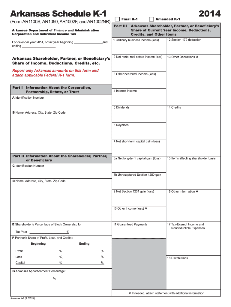  Arkansas Schedule K 1 Dfa Arkansas 2019