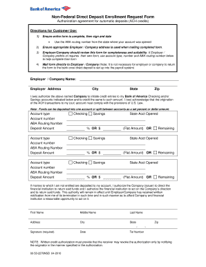 Non Federal Direct Deposit Enrollment Request Form