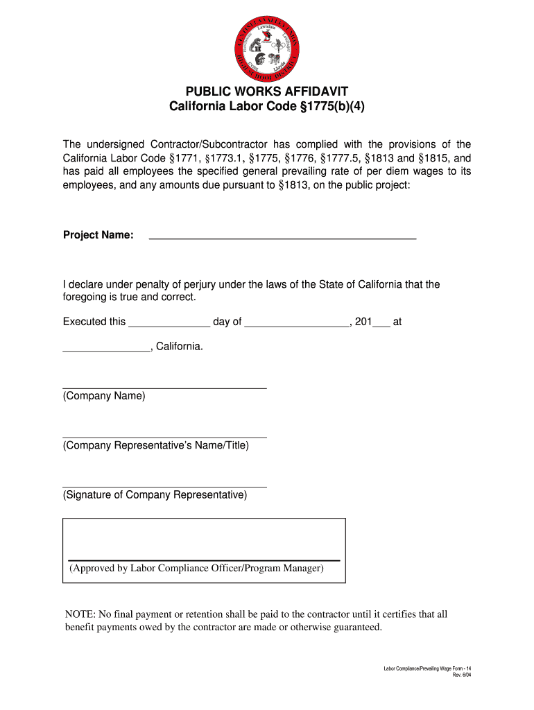 Get and Sign Fillable Affidavit of Subcontractor for Public Works Projects 2004-2022 Form