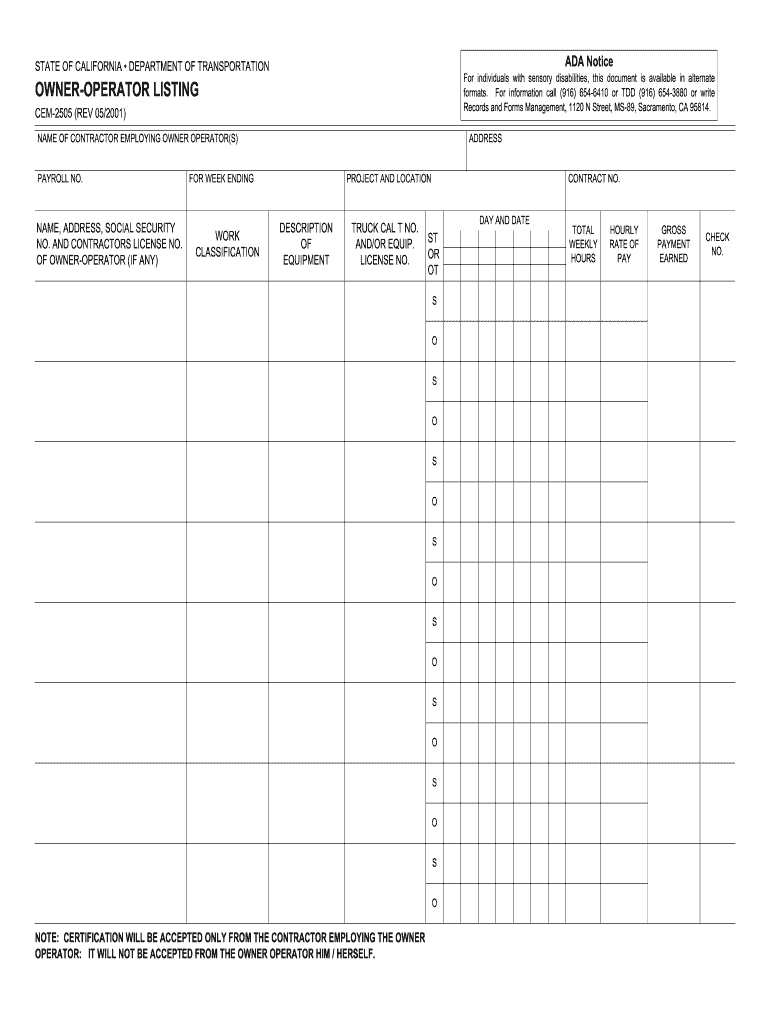  Cem 2505 Form 2001-2024