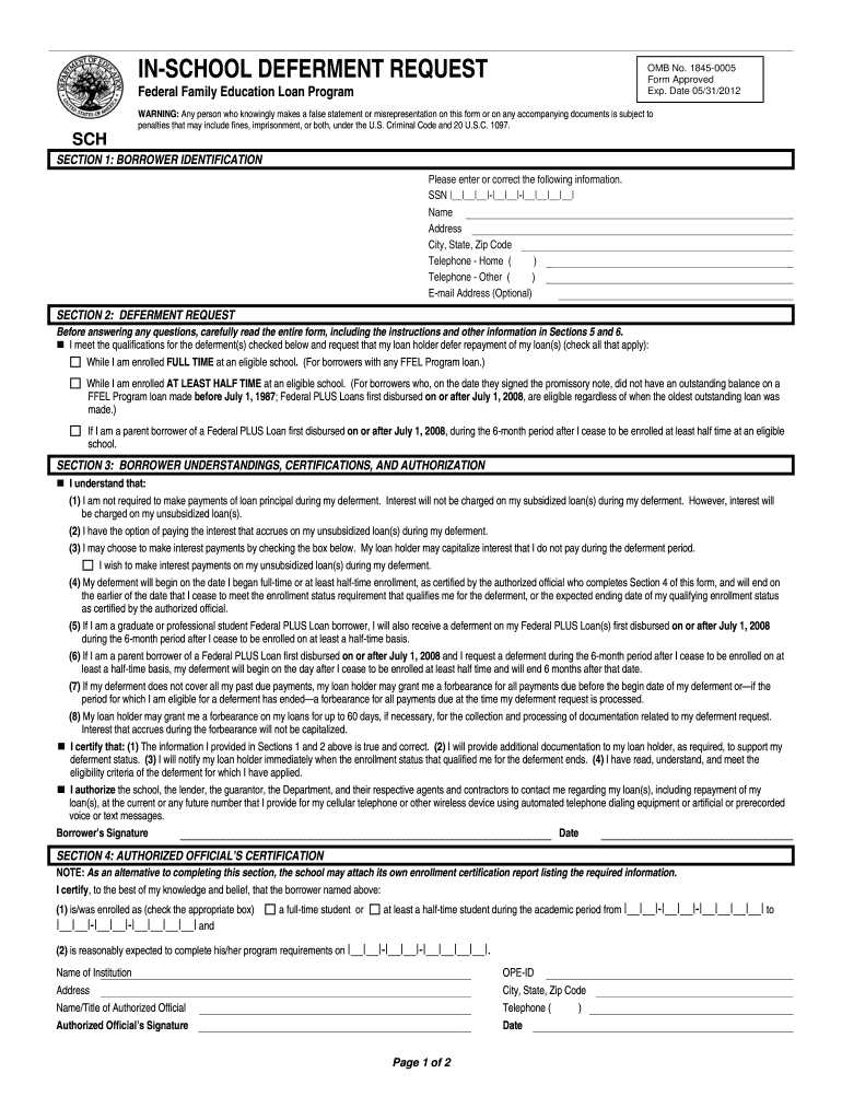  Editable in School Deferment Form 2012