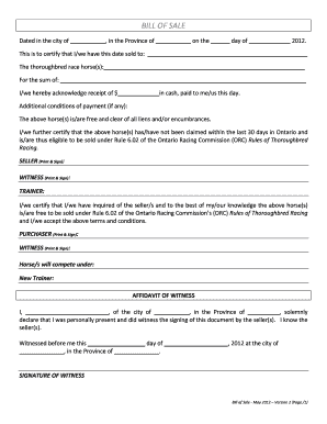 Horse Bill of Sale  Form