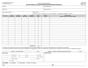 Service Delivery Log with Written Narrative Written Summary  Form