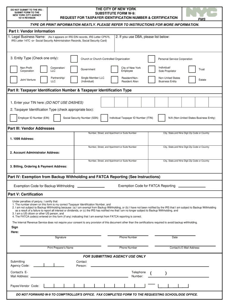  City of New York Substitute Form W9 2014-2024