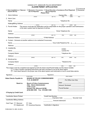  KANSAS CITY, MISSOURI POLICE DEPARTMENT ALARM PERMIT 2014