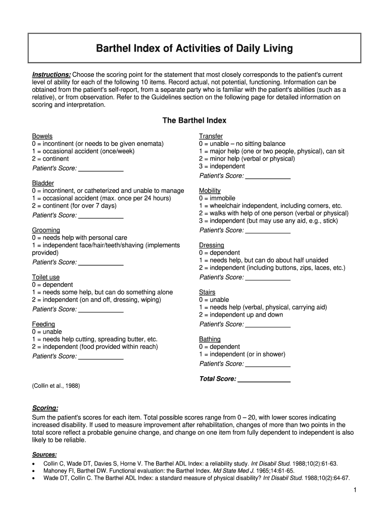 Barthel Index  Form