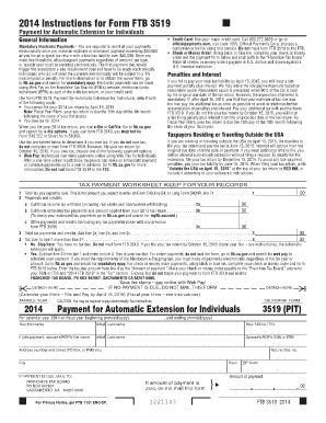 Form 3519 Payment for Automatic Extension for Individuals Ftb Ca