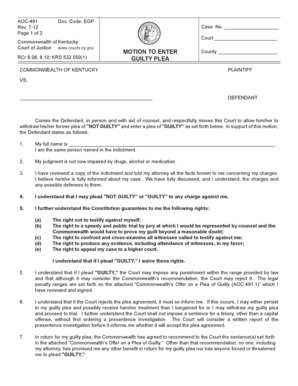 Kentucky Motion Enter Guilty Plea  Form