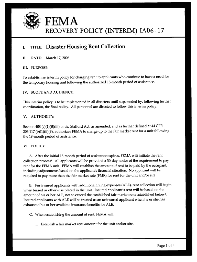 Disaster Housing Rent  Form