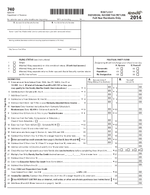 740 Kentucky Individual Income Tax Return Form 42A740 Revenue Ky