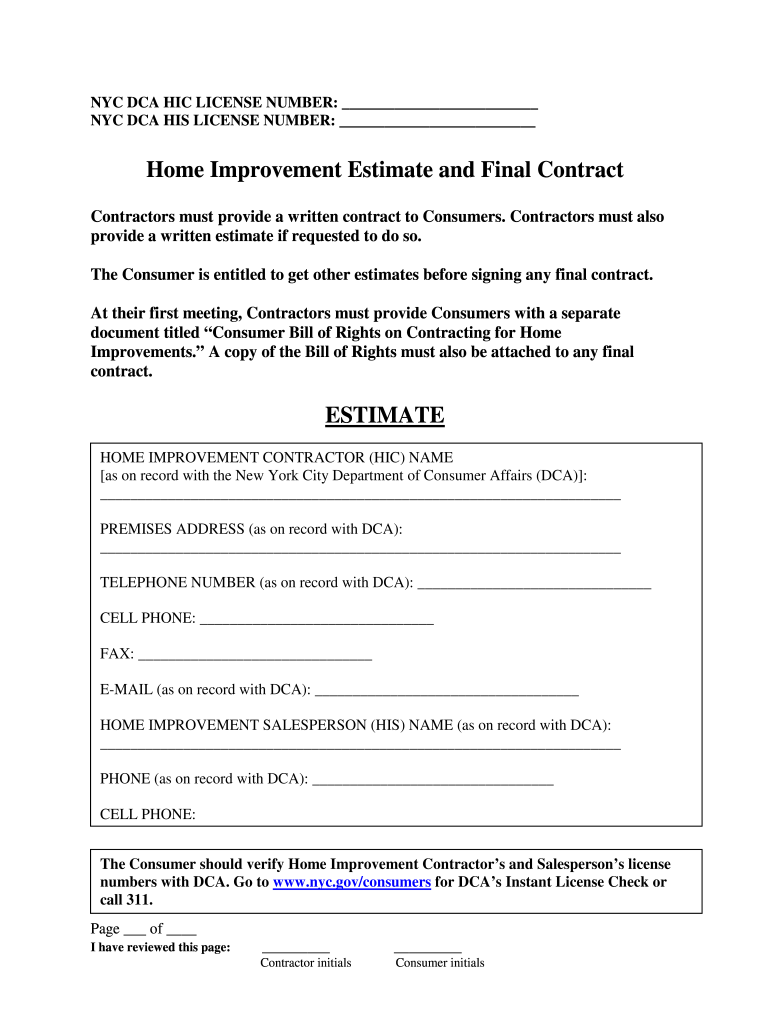 Home Improvement Contract  Form