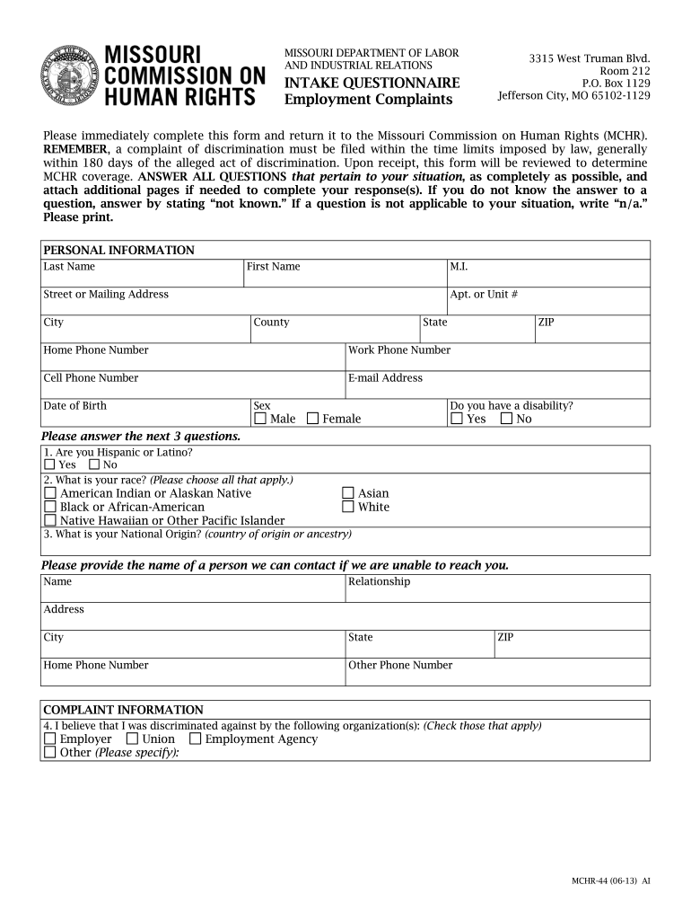 Get and Sign MCHR 44  Labor Mo 2013 Form