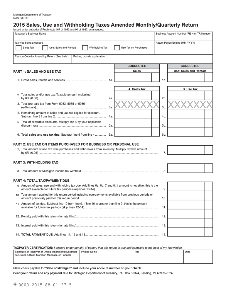 Michigan Dept of Treasury Form 5092