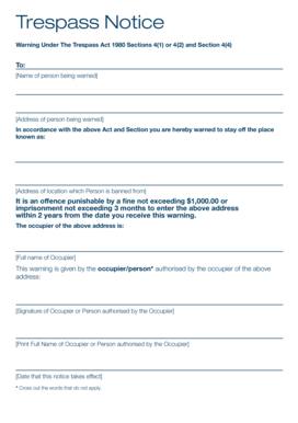 Trespass Act 1980 Section 4  Form