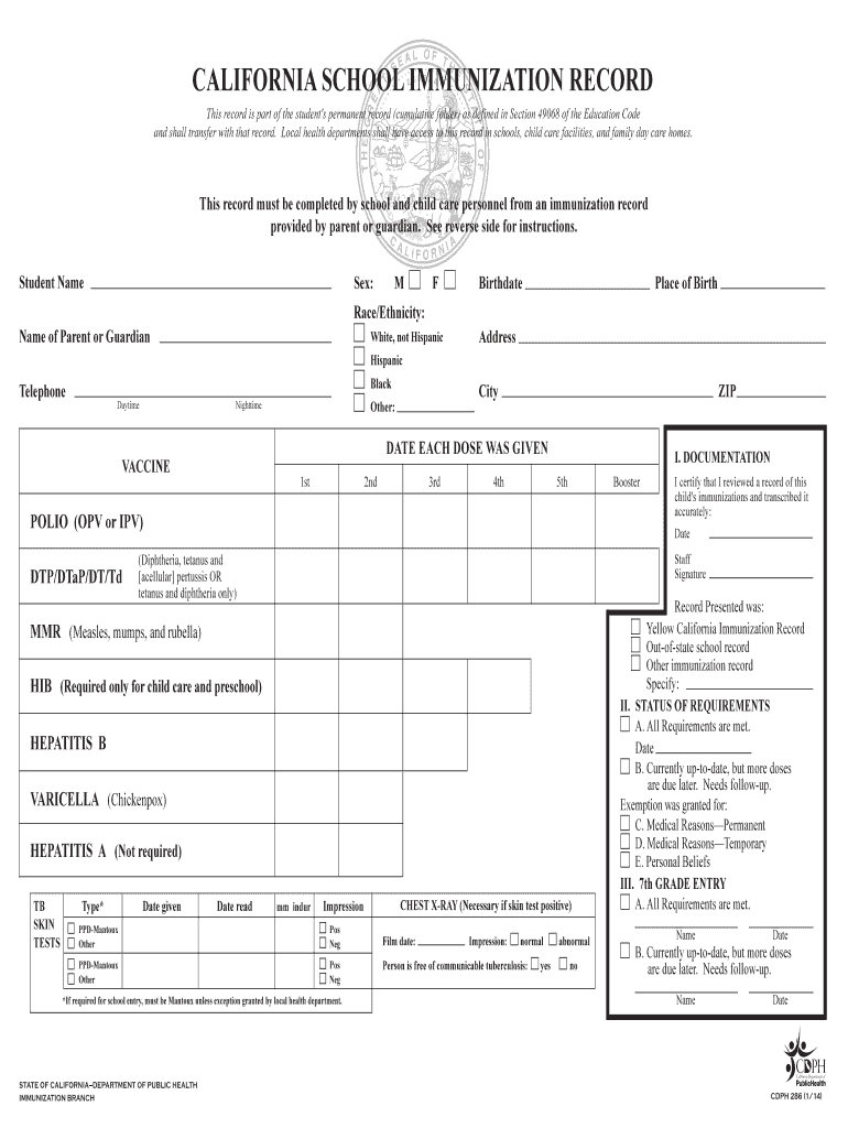 California Immunization Records Fill Out and Sign Printable PDF