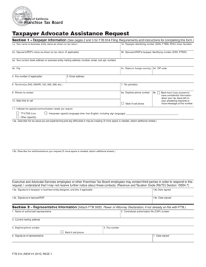 FTB 914 NEW 01 Taxpayer Advocate Assistance Request Ftb Ca  Form