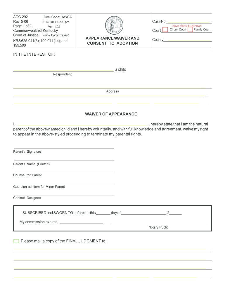  Ky Adoption Forms 2006-2024