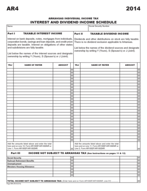 AR4 ARKANSAS INDIVIDUAL INCOME TAX CLICK HERE to CLEAR FORM INTEREST and DIVIDEND INCOME SCHEDULE Social Security Number Name Pa