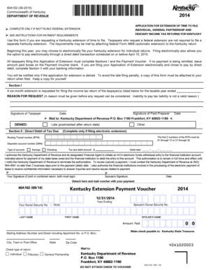 40A102 09 Commonwealth of Kentucky DEPARTMENT of REVENUE APPLICATION for EXTENSION of TIME to FILE INDIVIDUAL, GENERAL PARTNERSH  Form