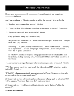 Absentee Owner Script  Form