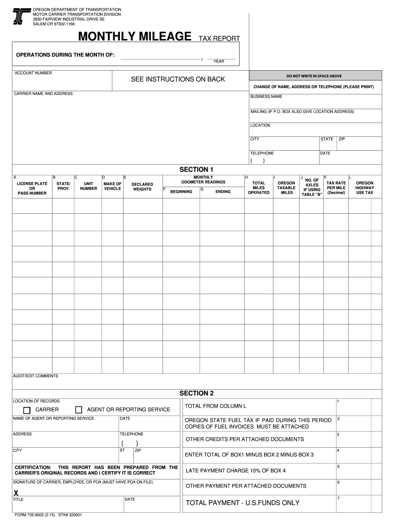  Monthly Mileage Form 2014