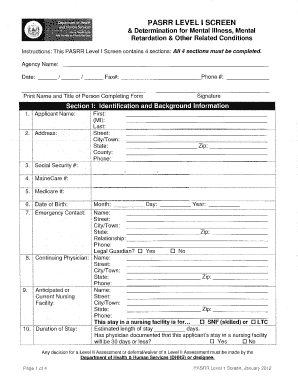 Pasrr Level 1  Form