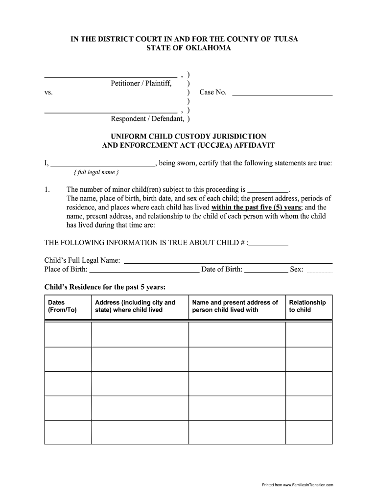 Uccjea Affidavit Oklahoma  Form