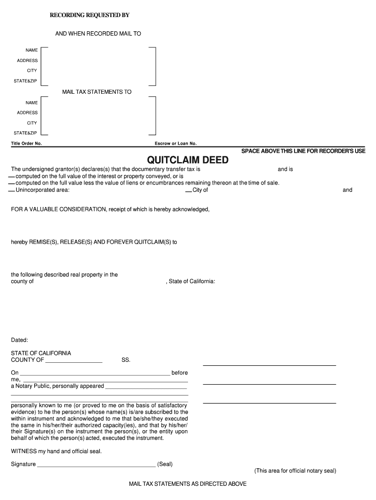 Printable Quit Claim Deed Indiana  Form