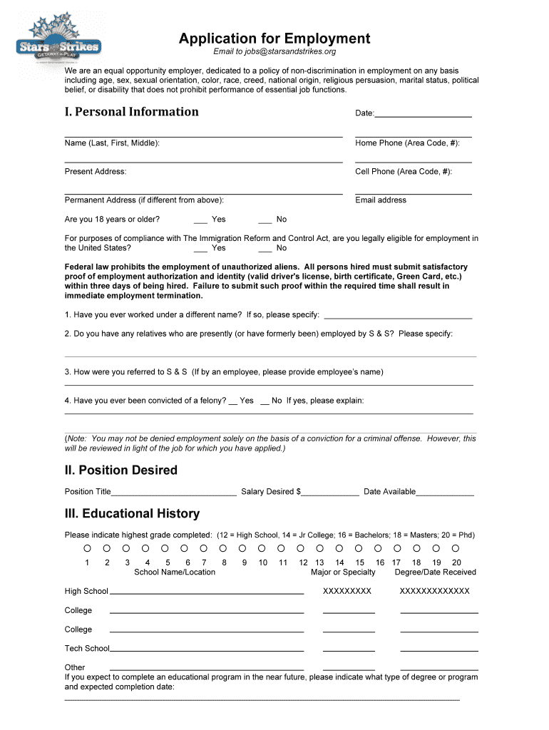 Get and Sign Stars and Strikes Application  Form