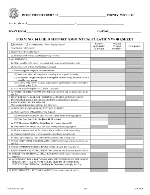 Form No 14 Child Support Amount Calculation Worksheet Dshs Wa