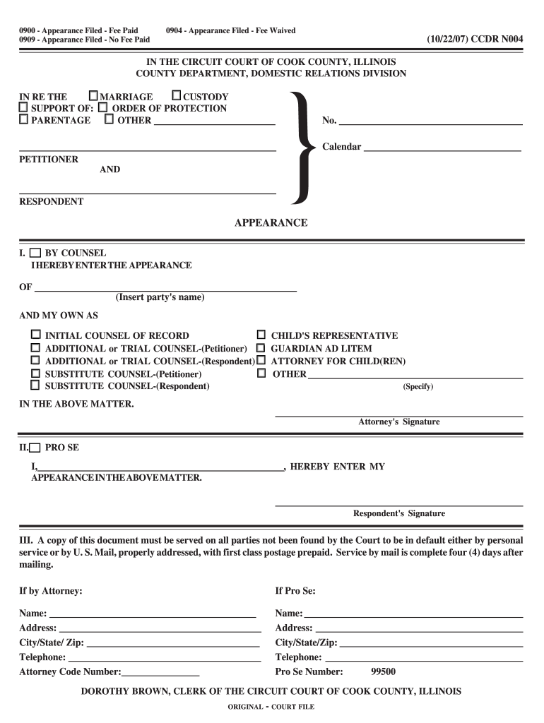 Cook County Appearance Form
