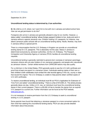 Unconditional Landing Jamaica  Form