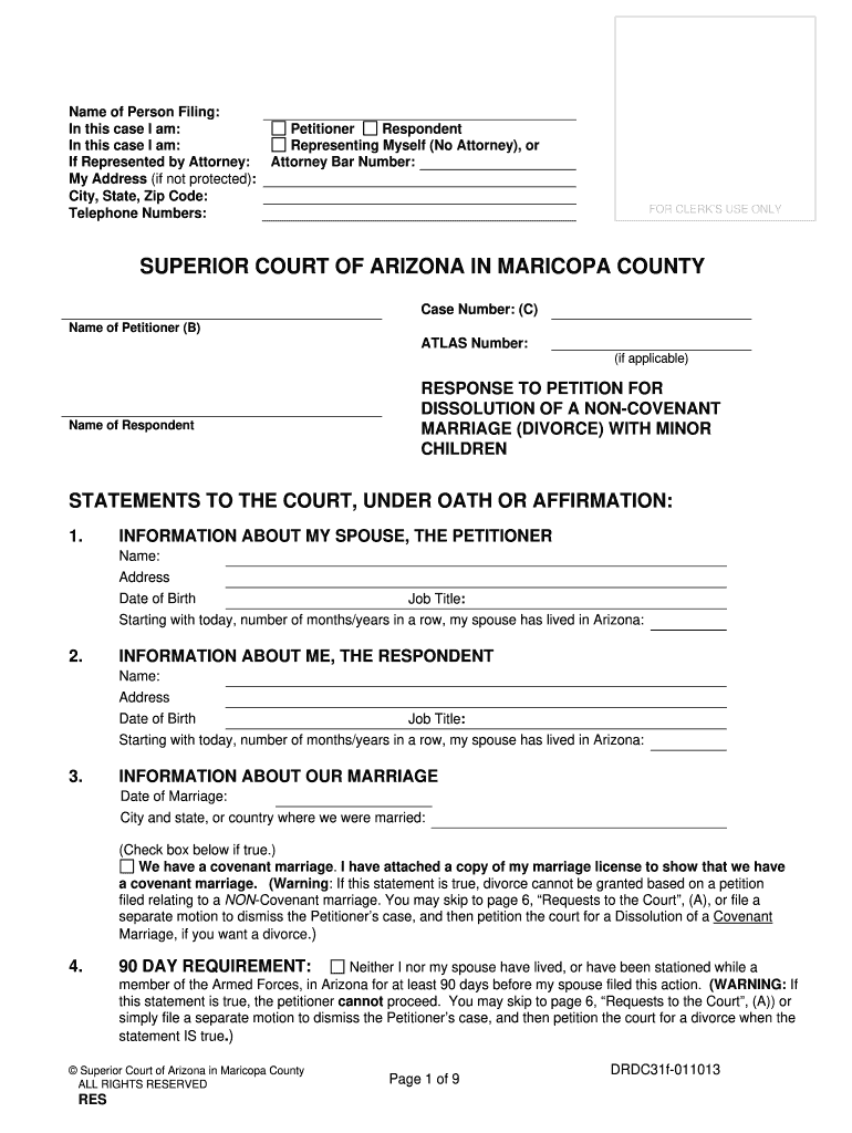Get and Sign SUPERIOR COURT of ARIZONA in MARICOPA COUNTY  Superiorcourt Maricopa 2013 Form