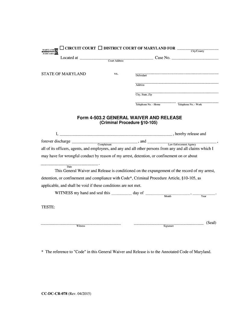 Form 4 503 2 GENERAL WAIVER and RELEASE