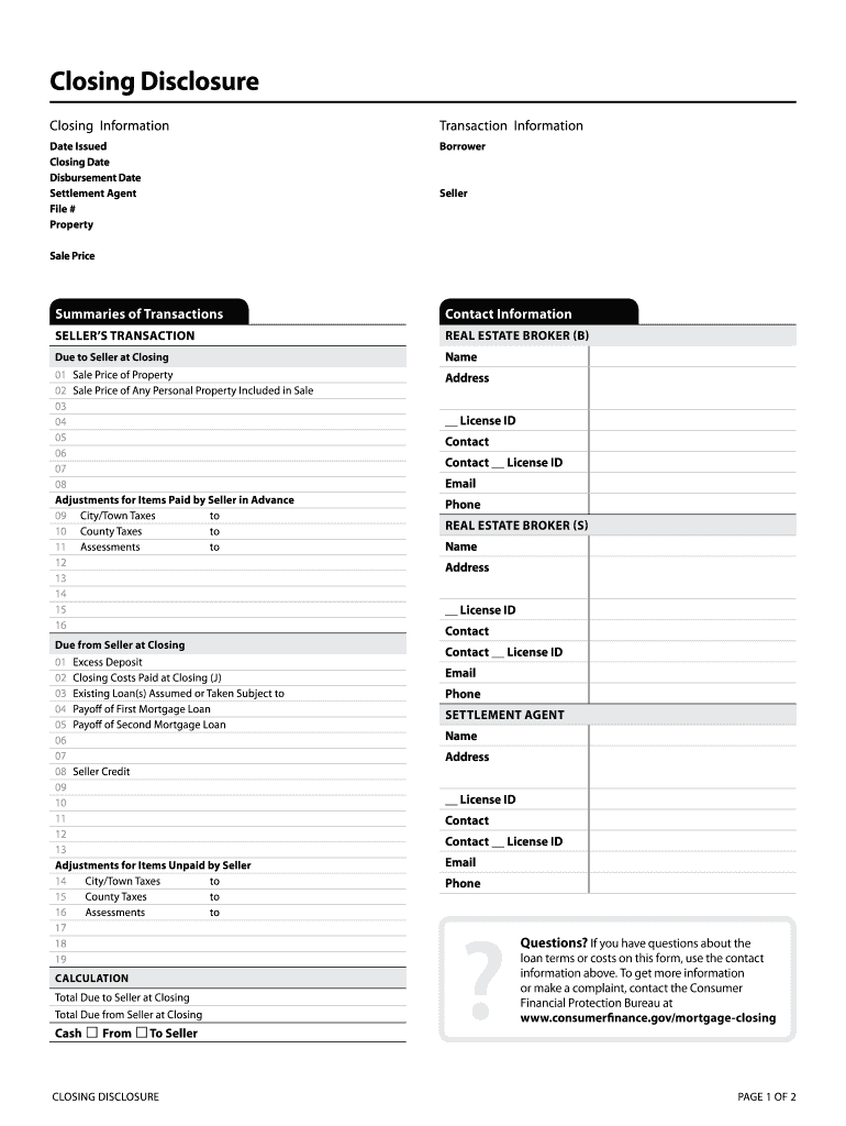 Fillable Seller Closing Disclosure Form