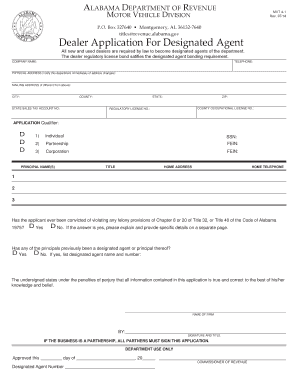  Dealer Application for Designated Agent Revenue Alabama 2014