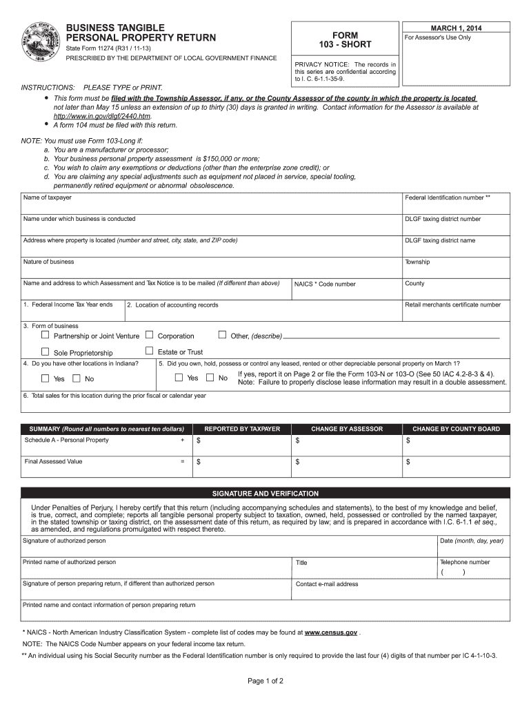  Form 103 Short  Jefferson County Government  State of Indiana 2013