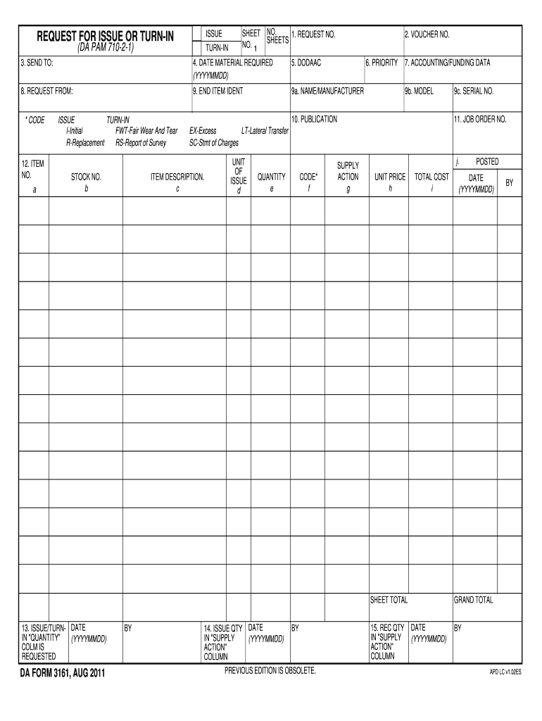  Da Form 3161 2011-2024