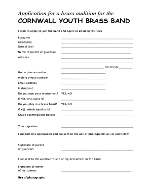 Apply for a Brass Band  Form