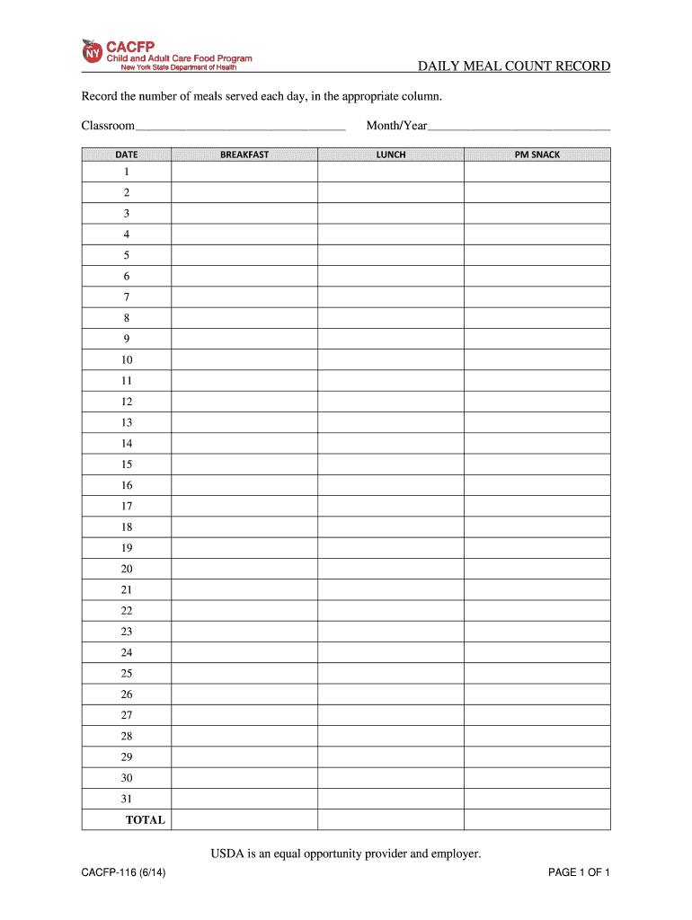 Lunch Count Sheet  Form