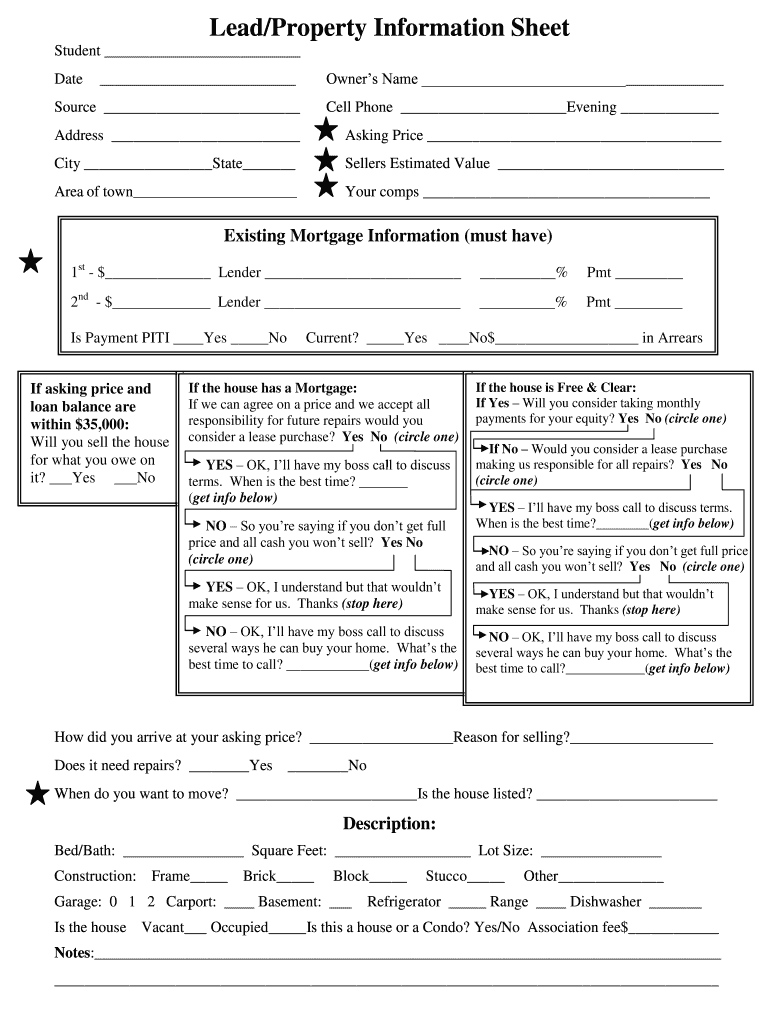 Lead Property Information Sheet