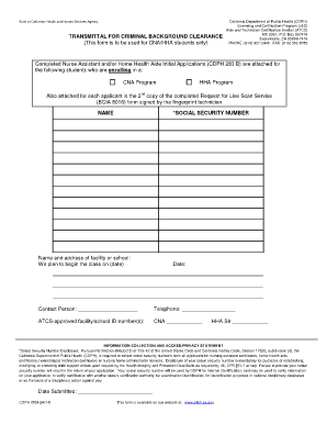 Transmittal for Criminal Background Clearance California Cdph Ca  Form