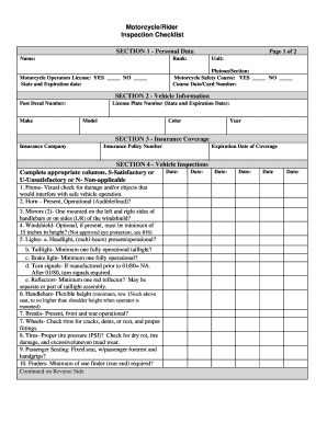 Motorcycle Checklist Form