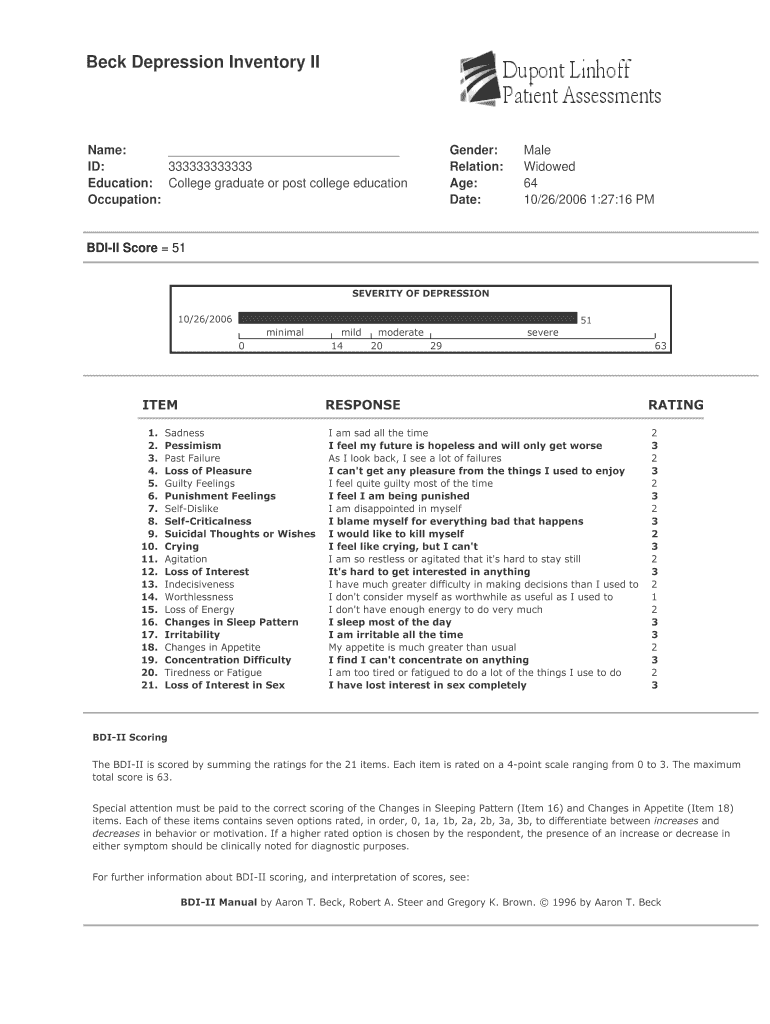 Depression Scale 1 10 PDF  Form